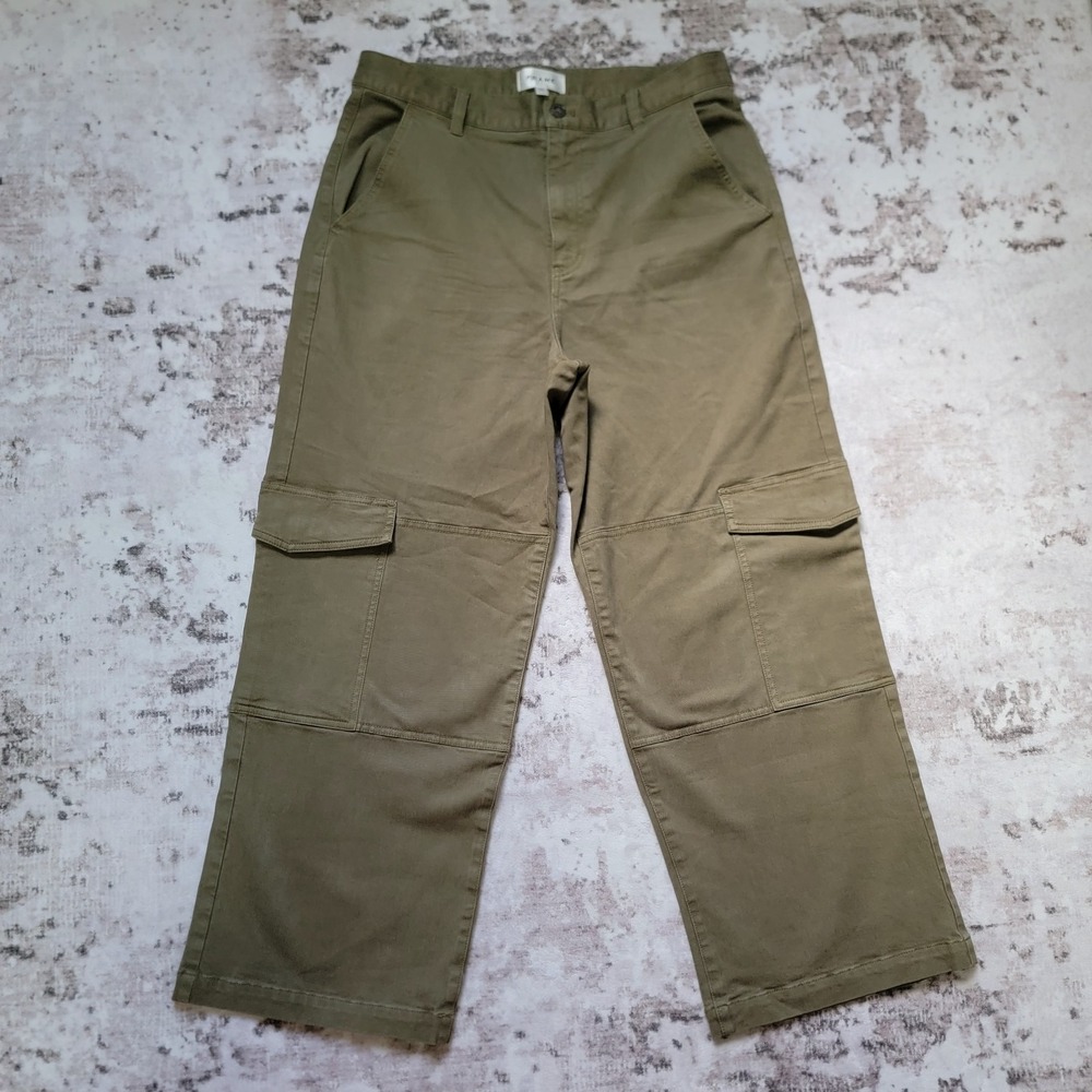 FRAME Olive Green "The Station" Cropped Cargo Pants Twill Wide Leg Size 30